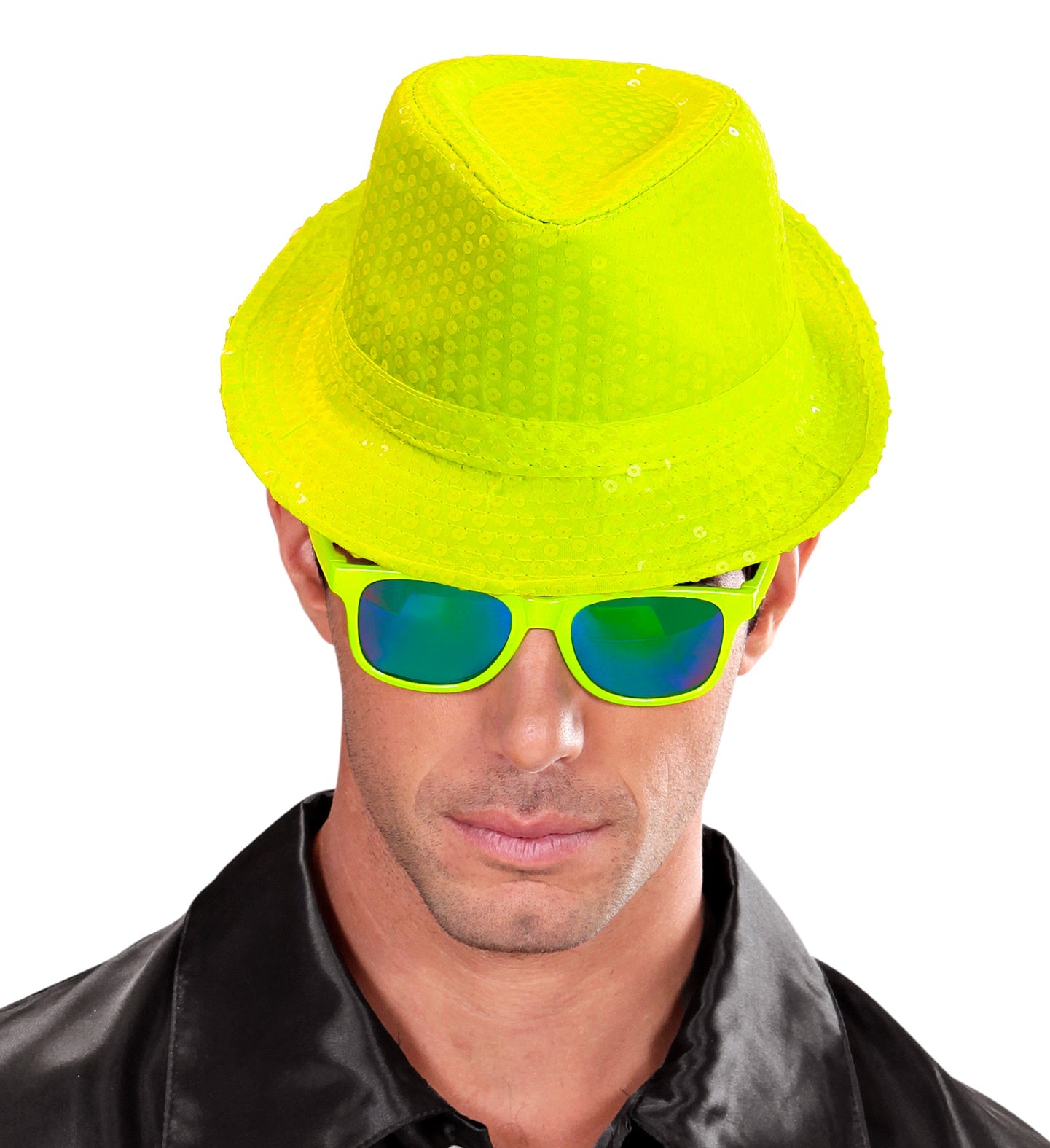 Fedora Pailletten Hut neon-gelb - 1