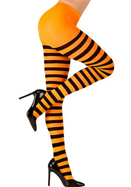 Strumpfhose schwarz-orange-gestreift - 1