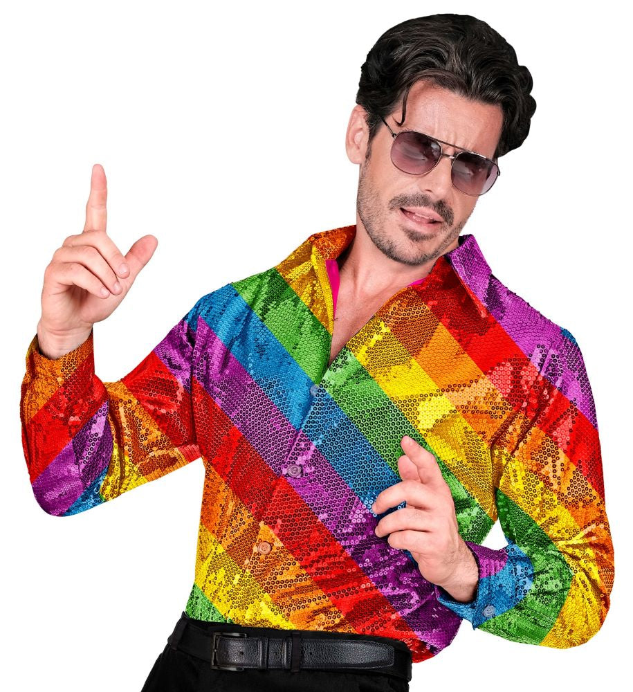 Regenbogen Pailletten Hemd für Herren - 1