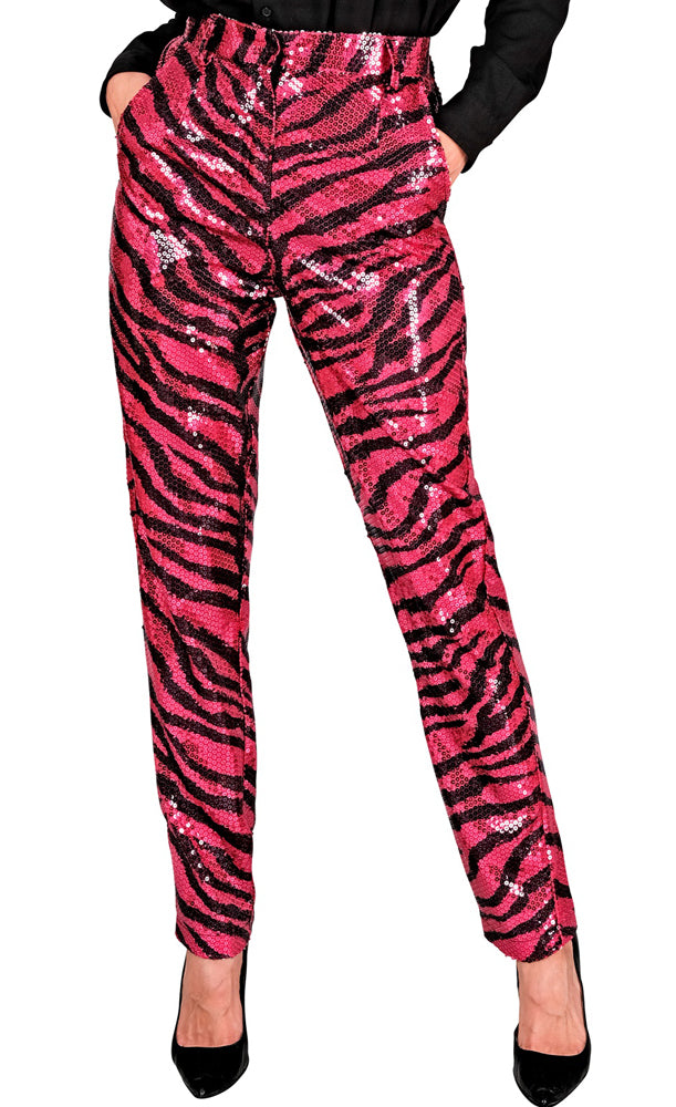 Pink Zebra Pailletten Hose für Damen - 1