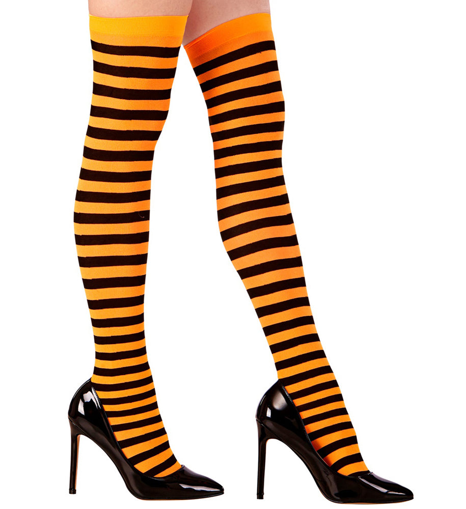 Gestreifte Overknees für Damen orange-schwarz - 2