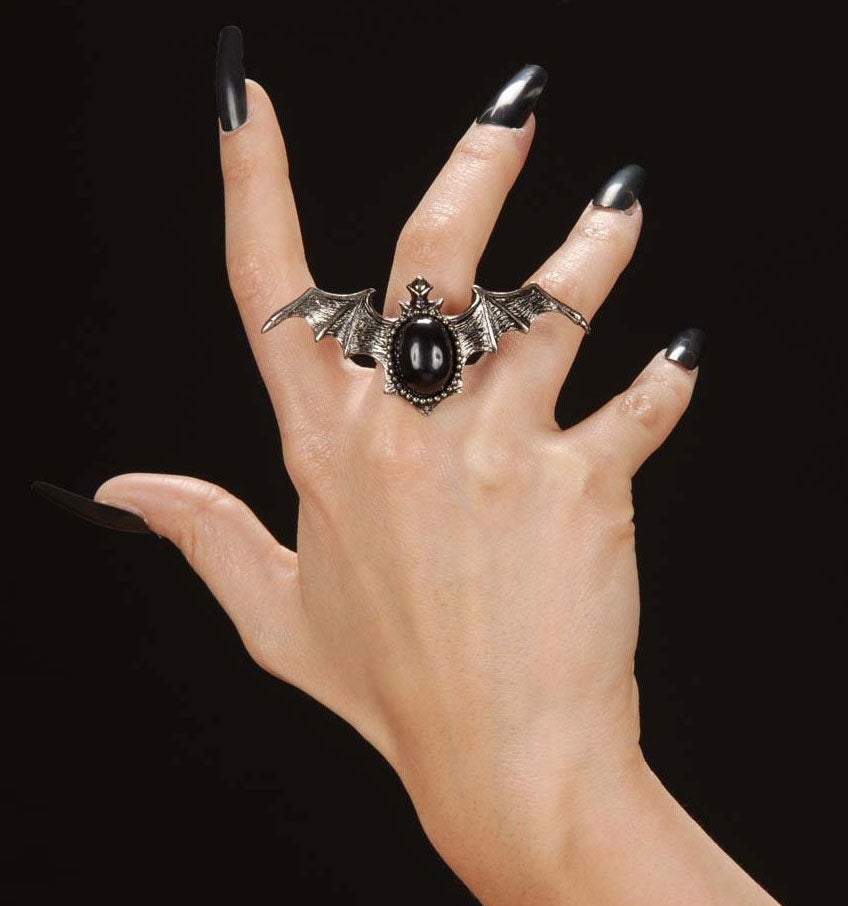 Gotische Fledermaus Ring mit Edelstein - 1