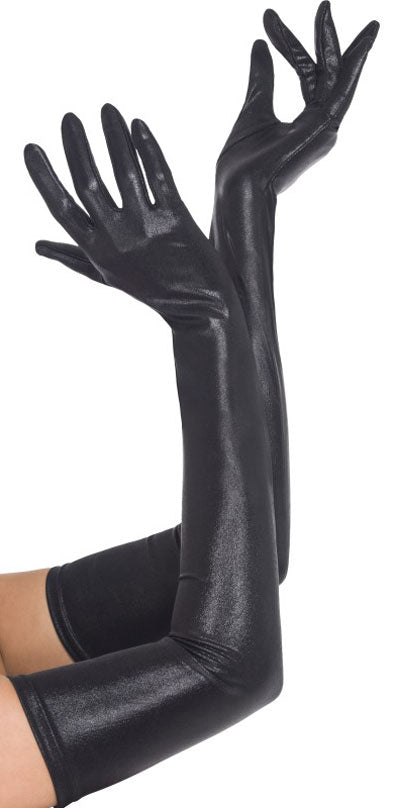 Lange schwarze Lack-Handschuhe - 1