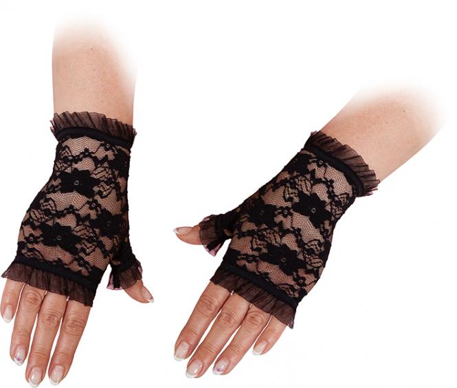 Spitzen Handschuhe fingerlos in schwarz - 1