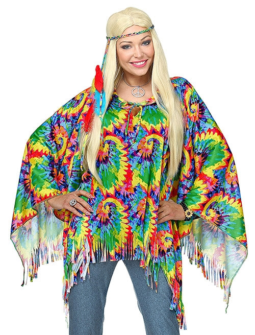 Psychedelischer Hippie Poncho mit Stirnband - 1