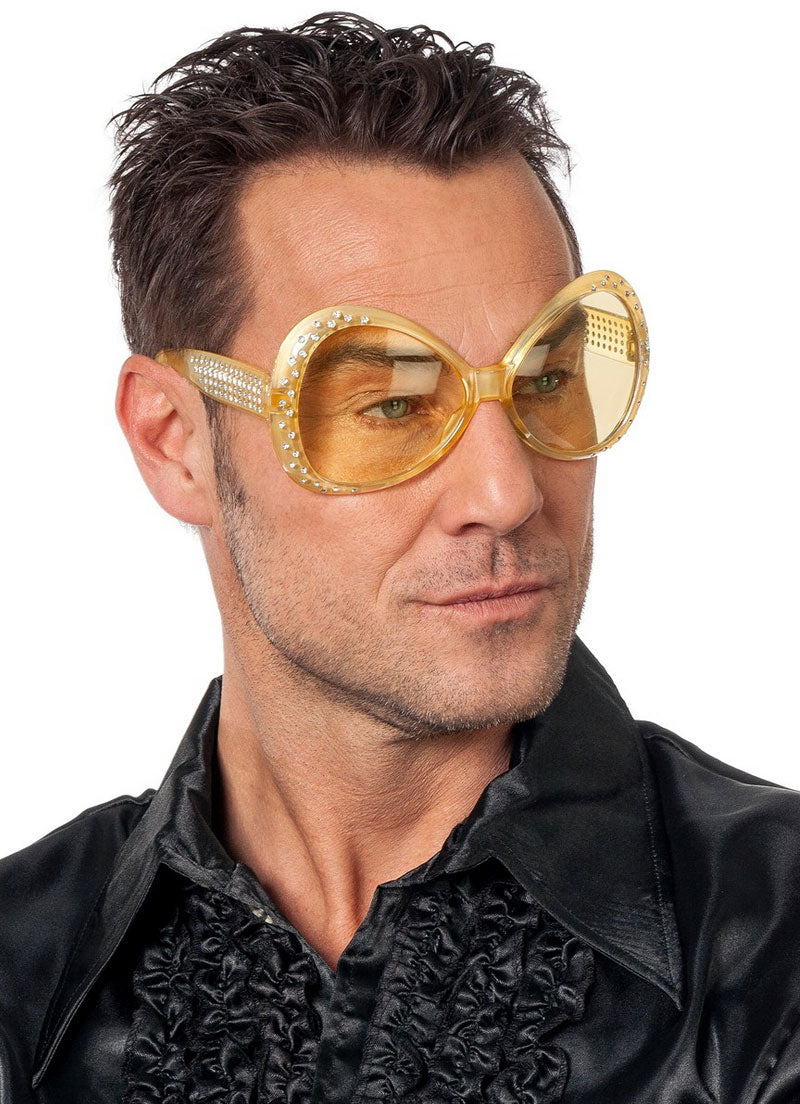 Disco Brille mit Steinchen goldfarben - 1