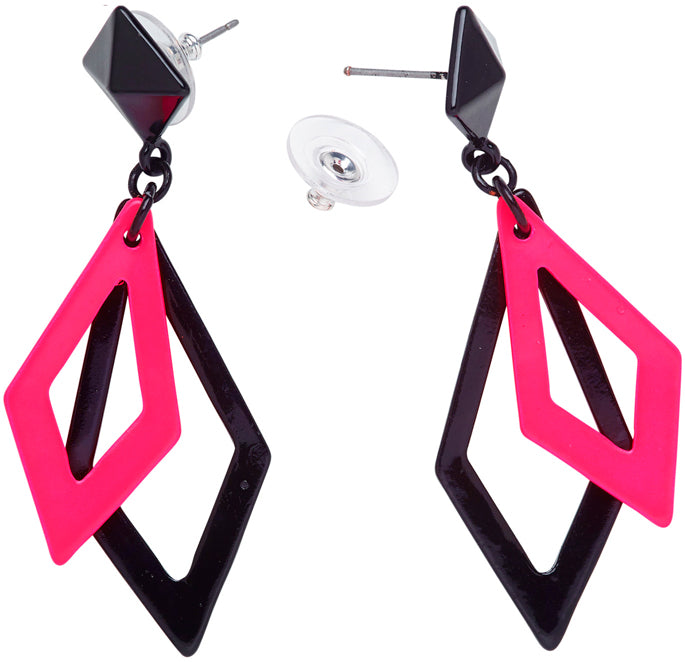 80er Neon Rauten Ohrringe pink-schwarz - 1