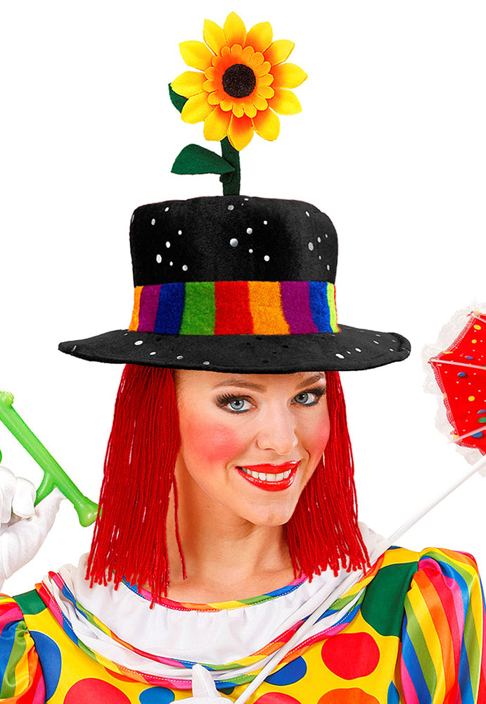 Crazy Clowns Hut mit Haaren und bunter Blume - 4