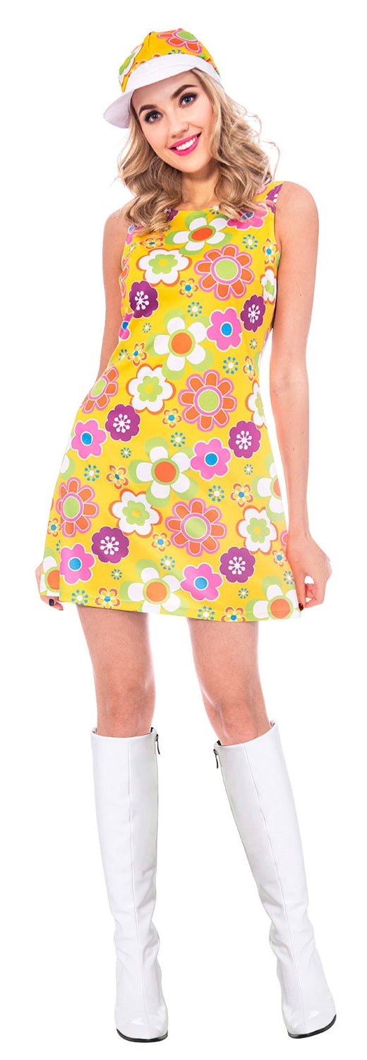 60er Jahre Flower Power Kleid mit Hut für Damen - 1