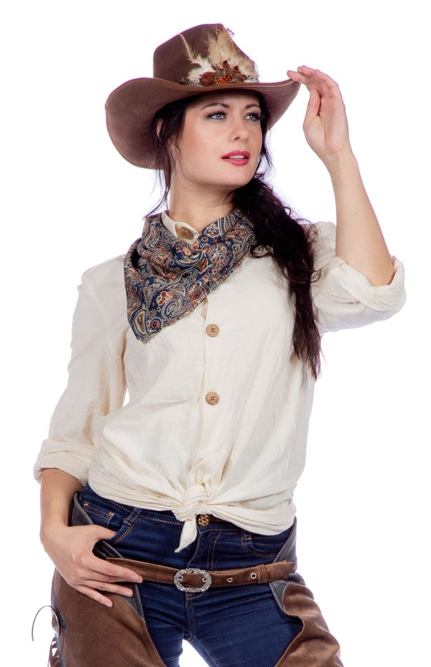 Western Bluse für Damen beige Deluxe - 1