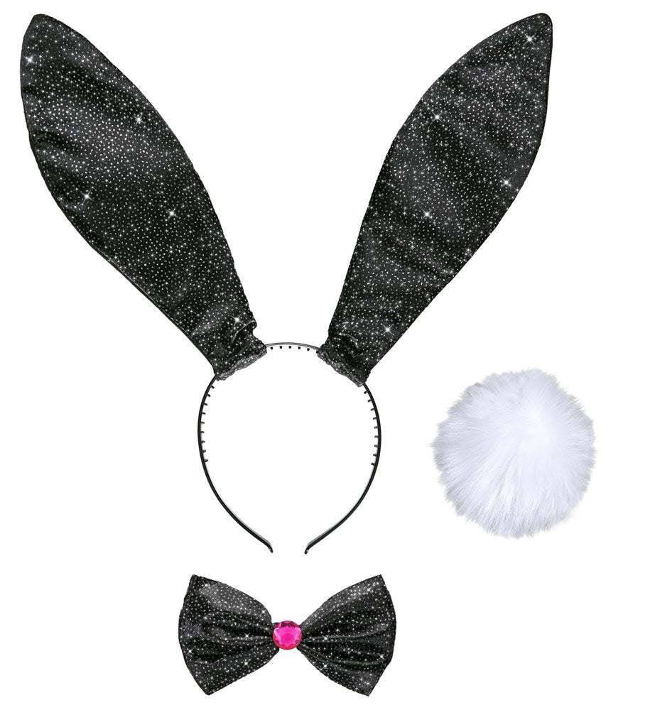 Bunny Set glitzer schwarz 3-teilig - 1