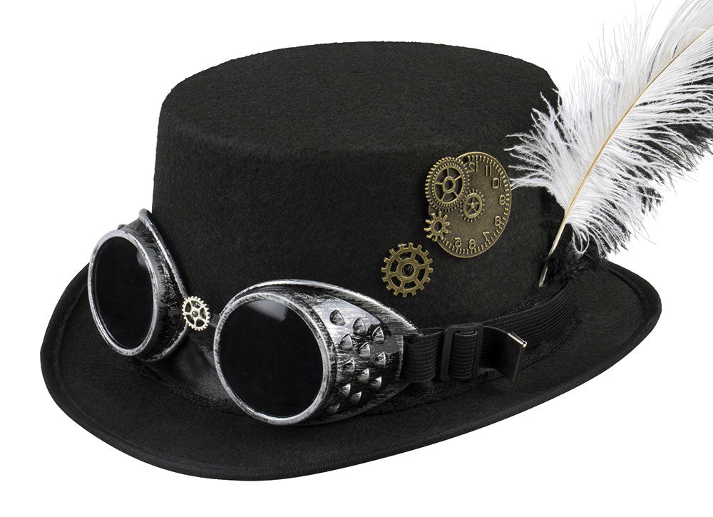 Steampunk Zylinder mit Brille und Feder - 2