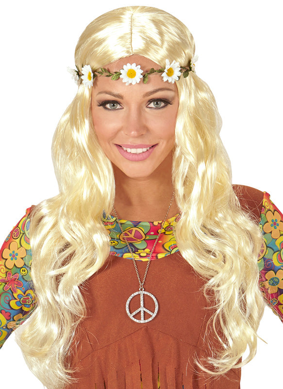 Hippie Perücke mit Blumenband blond - 1