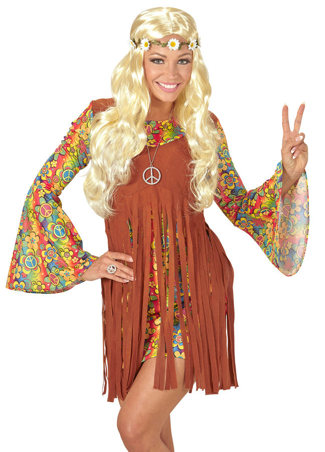 Hippie Perücke mit Blumenband blond - 2