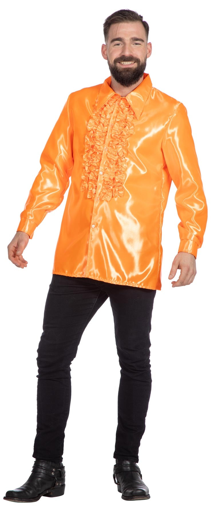 Carlos Rüschenhemd Satin für Herren orange - 1