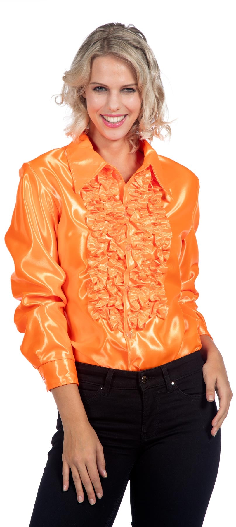 Carlos Rüschenhemd Satin für Herren orange - 2