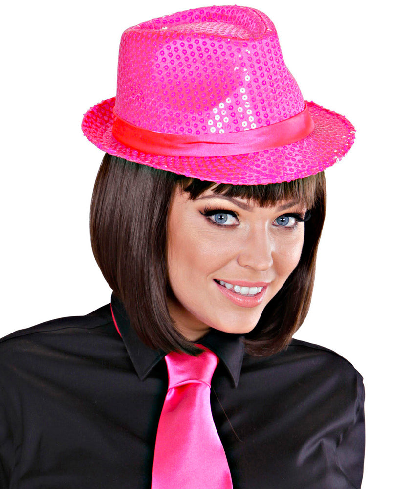 Pailletten Fedora Hut Neon-pink - 3