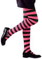 Kinder-Strumpfhose schwarz-pink-gestreift - 1