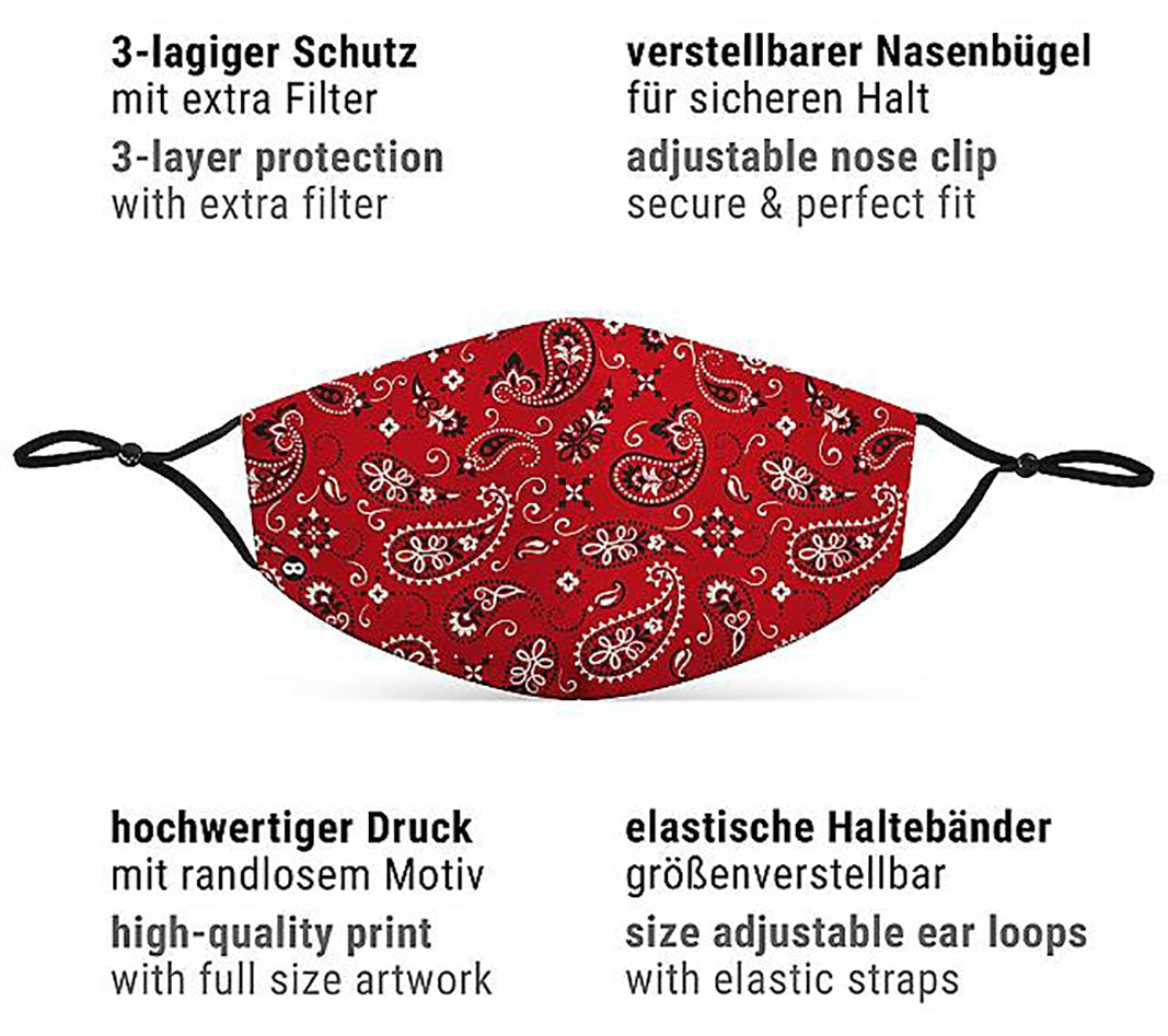 Mund-Nasen-Maske Bandana rot - 3